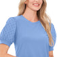 CeCe Women's Puff Sleeve Mixed Media Top Blue Size Medium