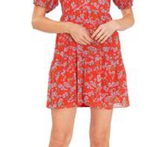 CeCe Women's Floral Print Babydoll Dress Red Size Medium
