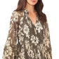 Vince Camuto Women's Floral Print Split Neck Ruffed Dress Gray Size Medium