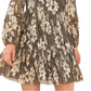 Vince Camuto Women's Floral Print Split Neck Ruffed Dress Gray Size Medium
