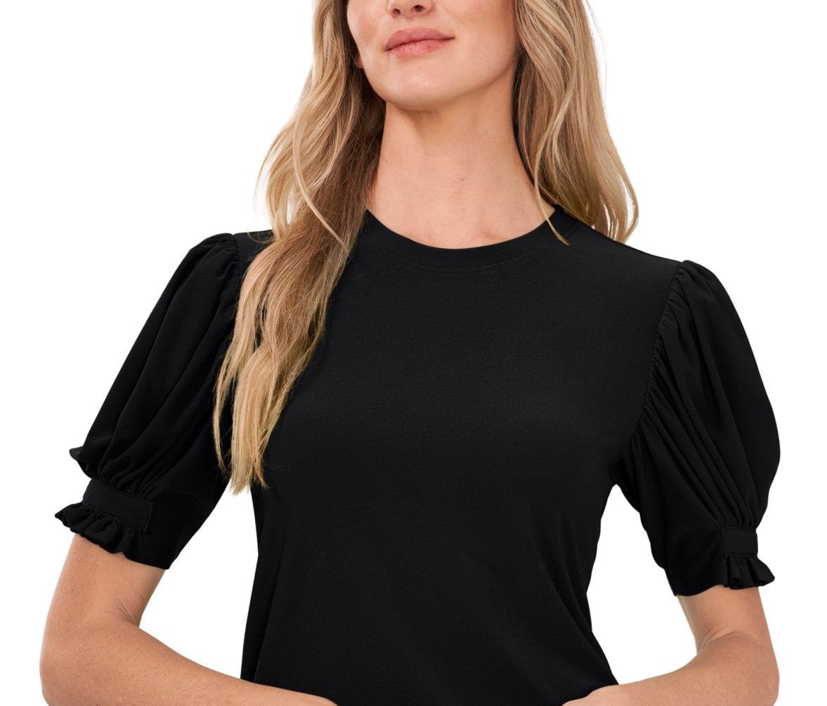 CeCe Women's Puff Sleeve Crewneck Top Black Size Small