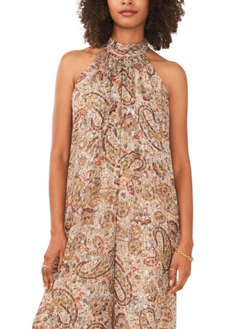 Vince Camuto Women's Sleeveless Tie Neck Jumpsuit Brown Size Medium