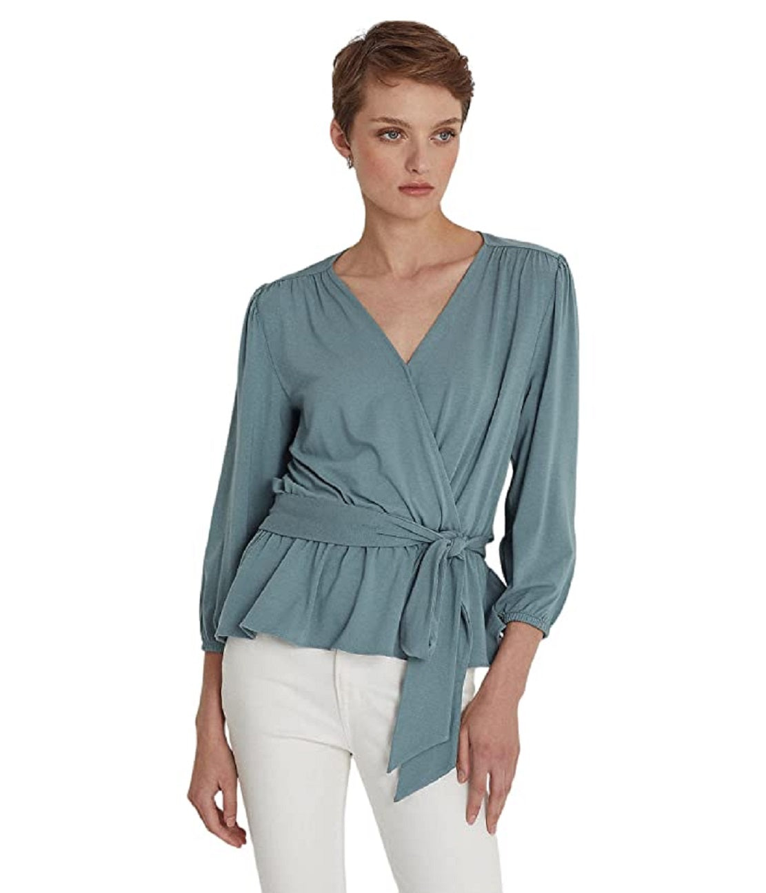 Ralph Lauren Women's Jersey Peplum Blouse Blue Size X-Large