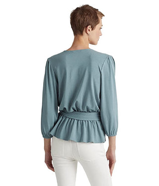 Ralph Lauren Women's Jersey Peplum Blouse Blue Size X-Large