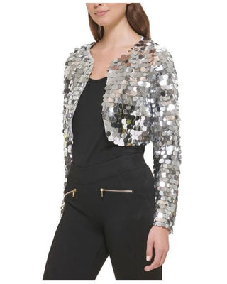 Kensie Women's Sequined Bolero Gray Size Large
