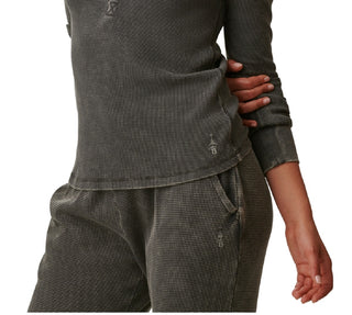 Bass Outdoor Women's Warm Button Front Waffle Knit Henley Top Green