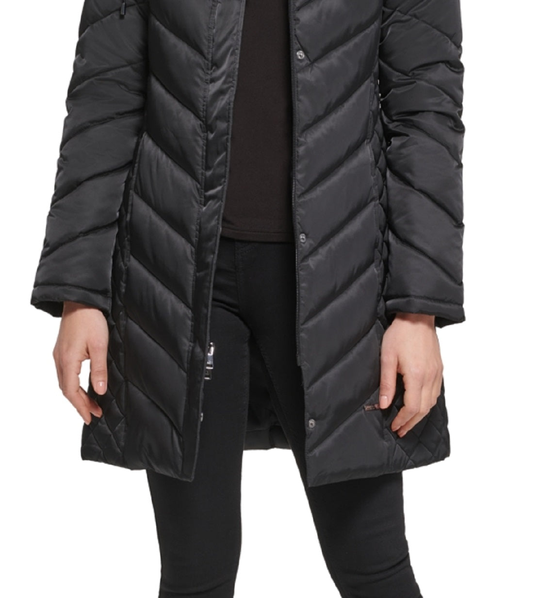 Kenneth Cole Women's Faux Fur Trim Hooded Puffer Coat Black Size Large