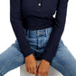 Tommy Hilfiger Women's Faux Suede Trim Henley Top Blue Size X-Small