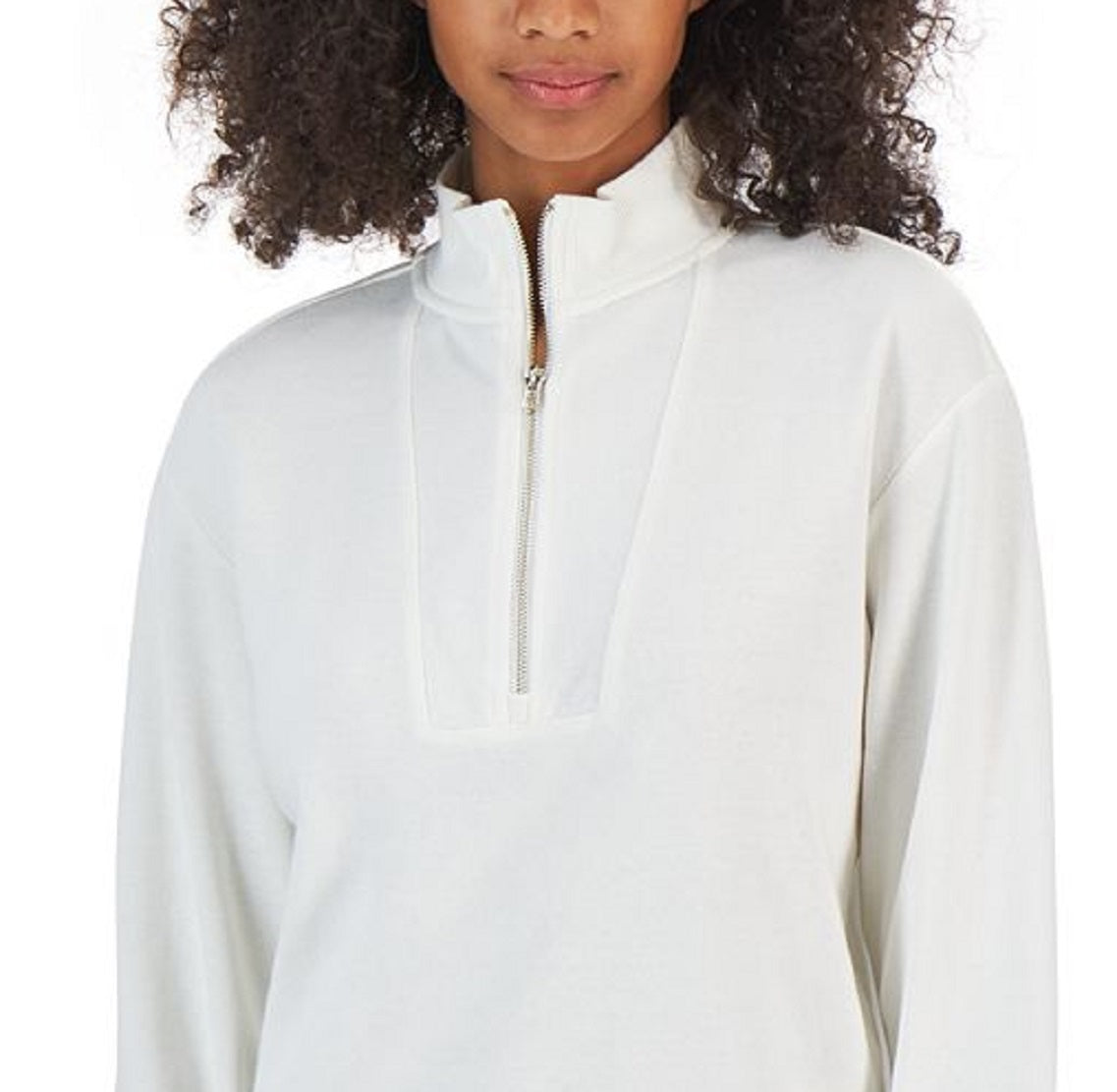 Tommy Hilfiger Women's 1/2 Zip Solid Cropped Sweatshirt White Size X-Large