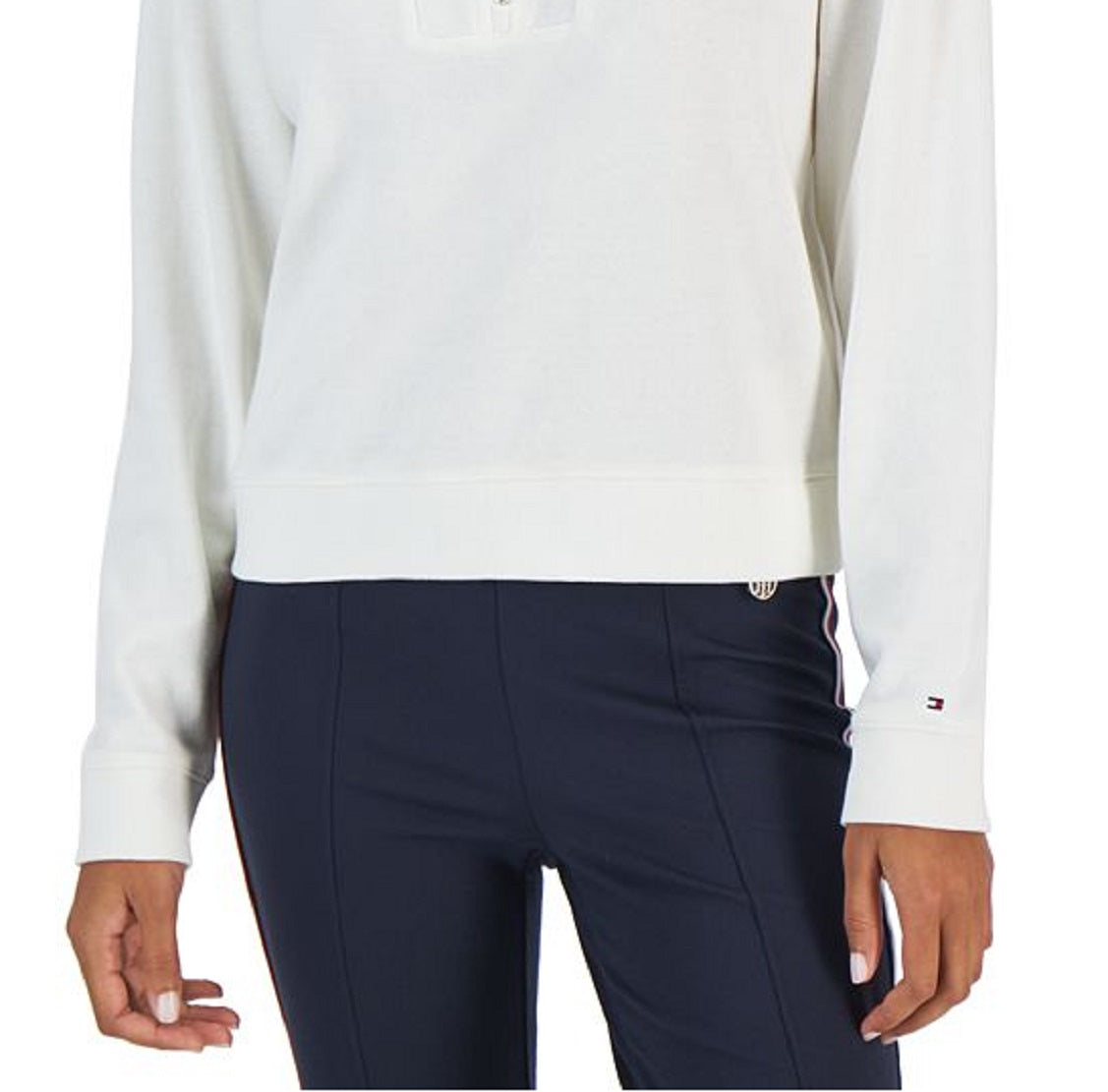 Tommy Hilfiger Women's 1/2 Zip Solid Cropped Sweatshirt White Size X-Large
