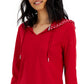 Tommy Hilfiger Women's Layered Look French Terry Hoodie Top Red Size Medium