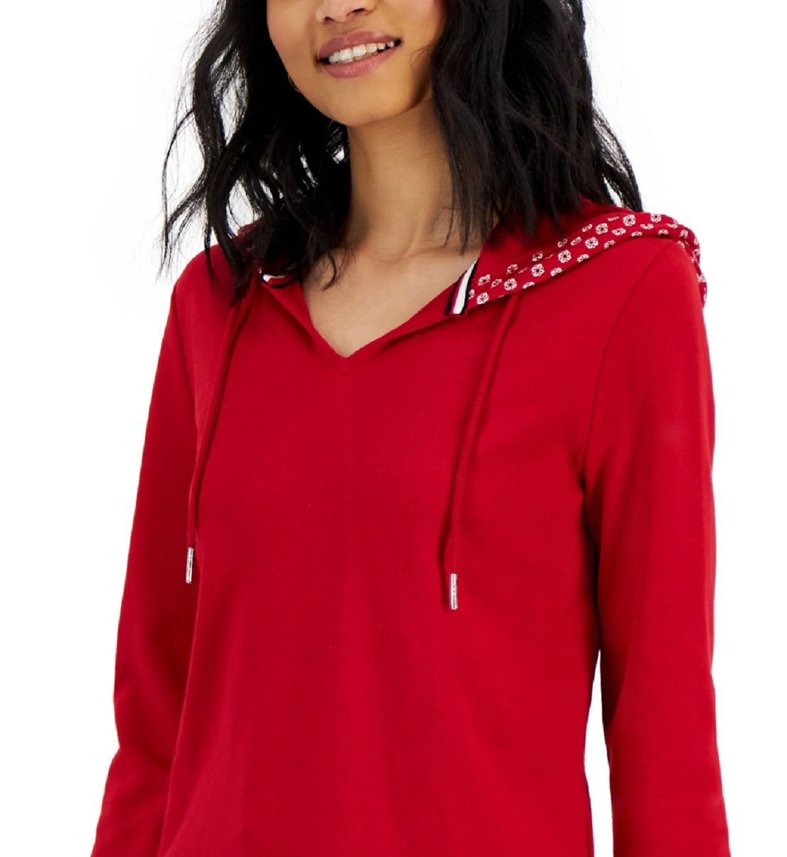 Tommy Hilfiger Women's Layered Look French Terry Hoodie Top Red Size Medium