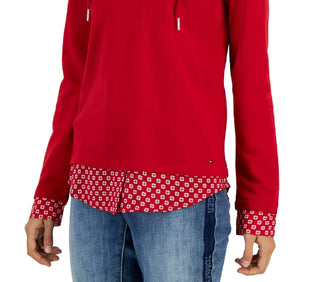 Tommy Hilfiger Women's Layered Look French Terry Hoodie Top Red Size Medium