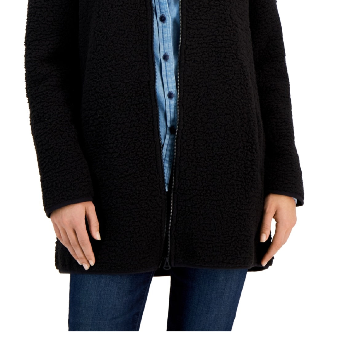 Tommy Hilfiger Women's Hooded Fleece Zip Up Jacket Black Size Small