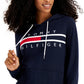 Tommy Hilfiger Women's Long Sleeve Front Pocket Logo Sweatshirt Blue Size Small