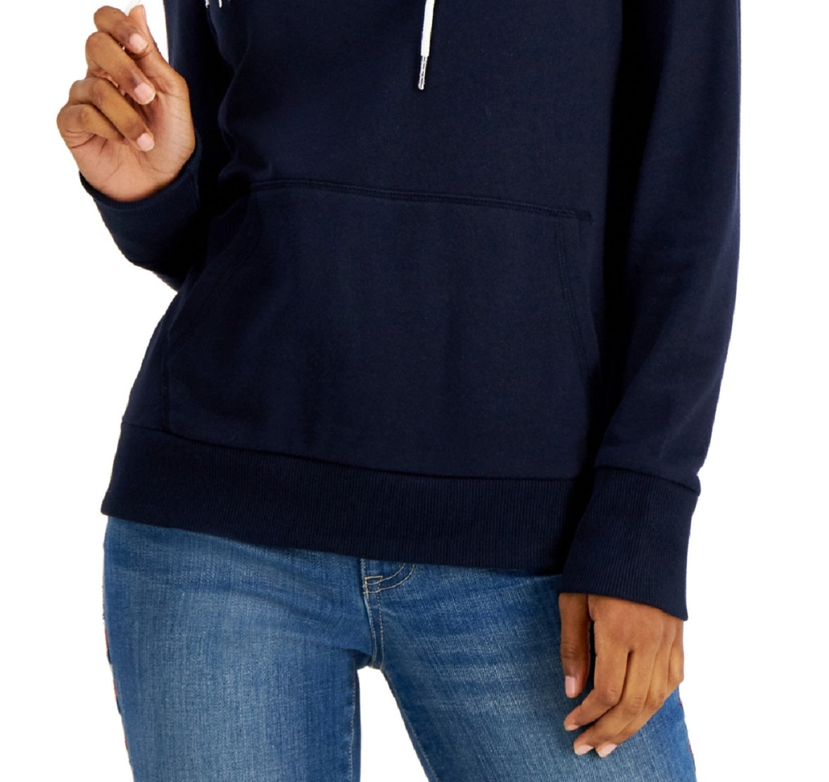 Tommy Hilfiger Women's Long Sleeve Front Pocket Logo Sweatshirt Blue Size Small