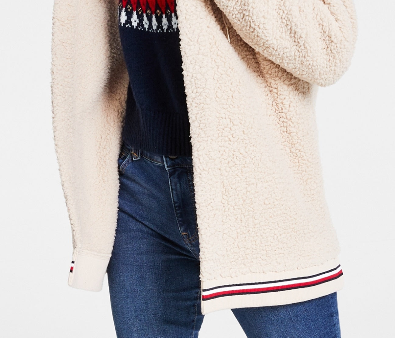 Tommy Hilfiger Women's Open Front Hooded Fleece Jacket Brown Size Large