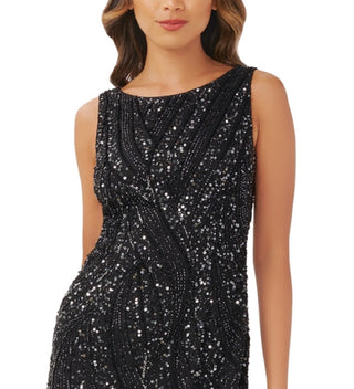 Adrianna Papell Women's Embellished Fringe Hem Dress Black Size 12