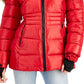 Steve Madden Junior's Faux Fur Trim Hooded Shine Puffer Coat Red Size Medium