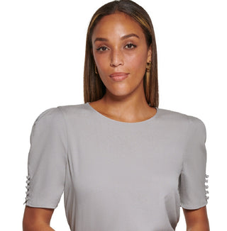 Calvin Klein Women's Scoop Neck Button Detail Blouse Gray Size Medium