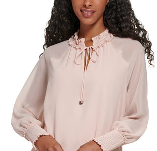 Calvin Klein Women's Tie Front Chiffon Peasant Blouse Pink Size X-Large