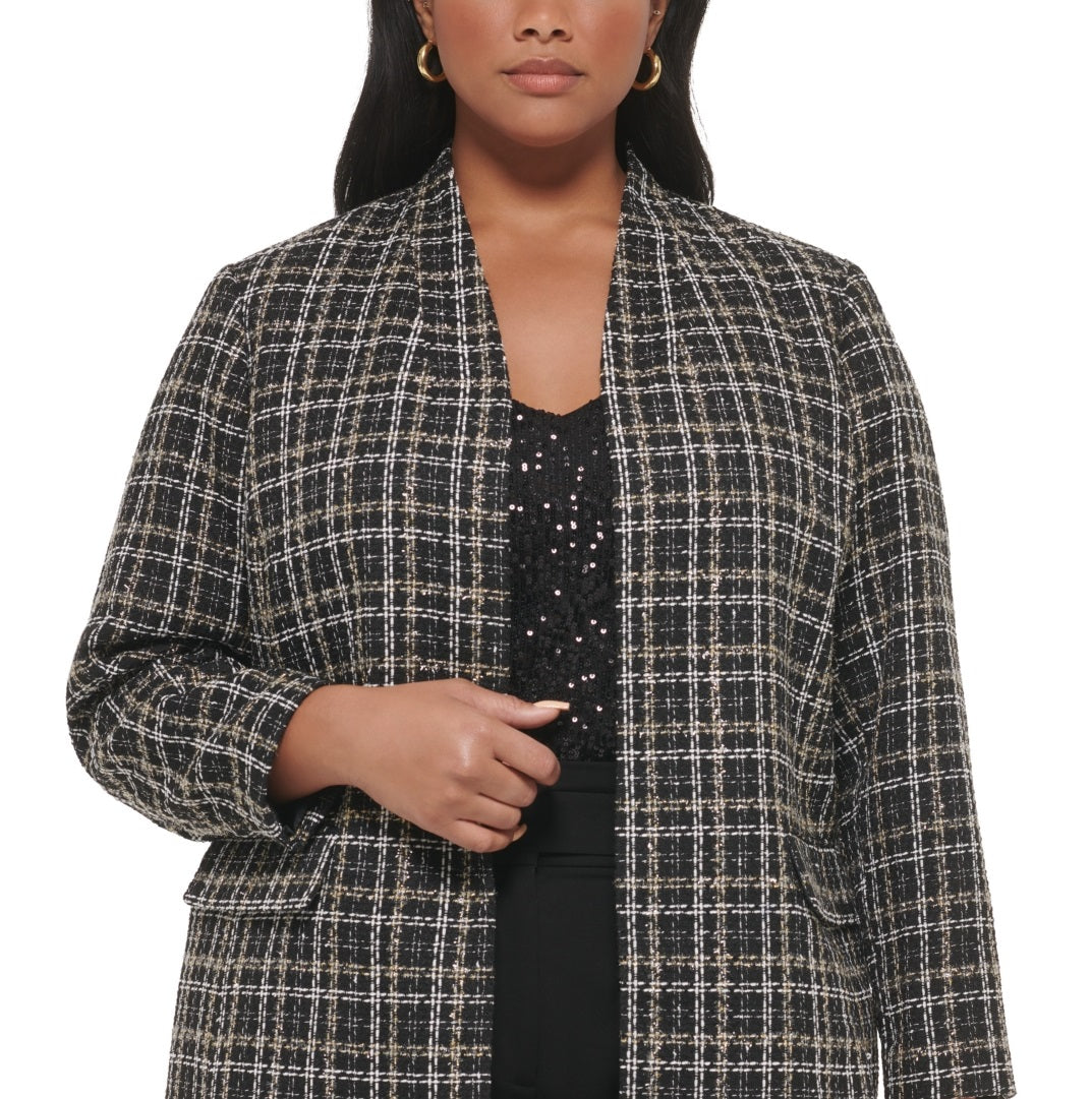 Calvin Klein Women's Plaid Tweed Topper Jacket Black Size 22W