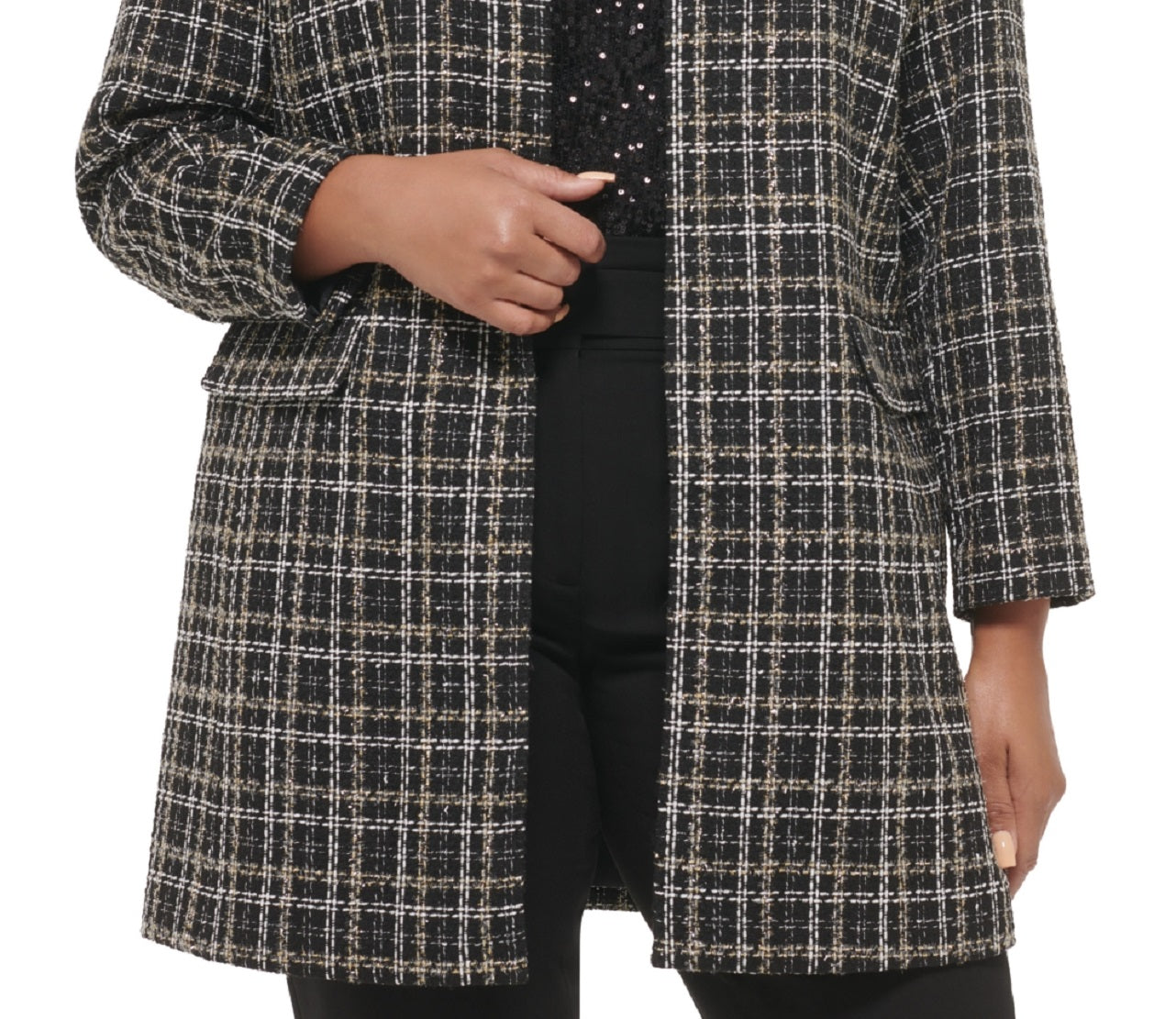 Calvin Klein Women's Plaid Tweed Topper Jacket Black Size 22W
