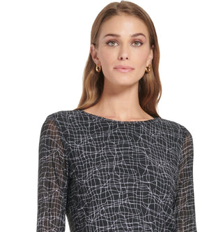 Calvin Klein Women's Long Sleeve Printed Mesh Top Black Size Medium