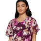 Calvin Klein Women's Printed Chiffon Flutter Sleeve Top Purple Size Large