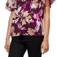 Calvin Klein Women's Printed Chiffon Flutter Sleeve Top Purple Size Large