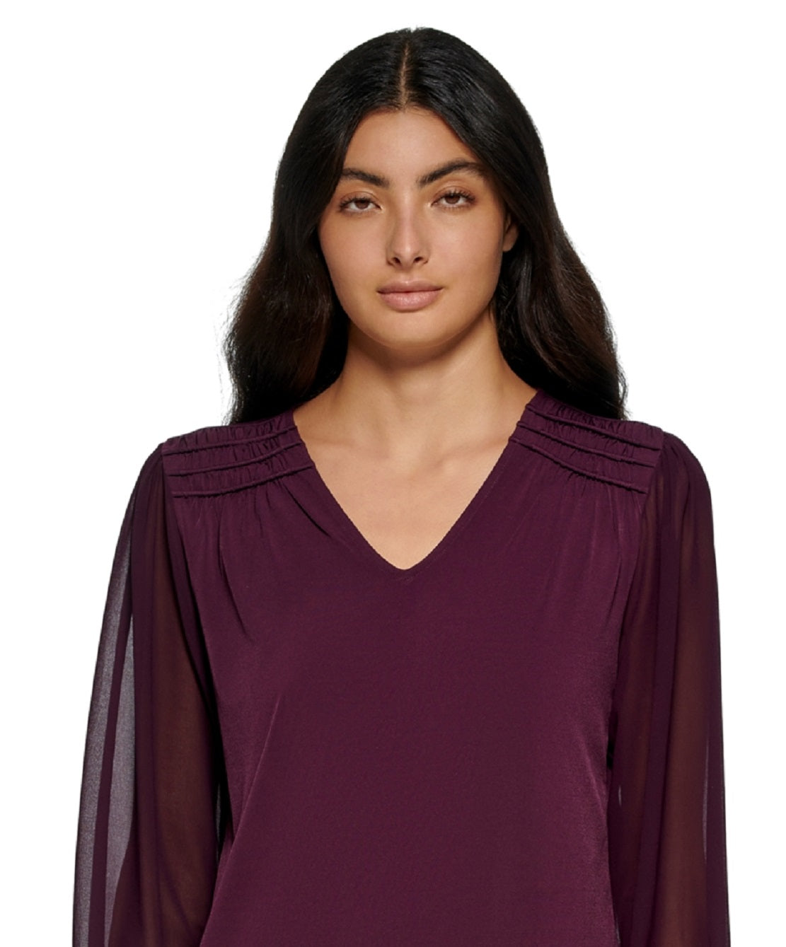 Calvin Klein Women's V Neck Chiffon Sleeve Blouse Purple Size X-Large