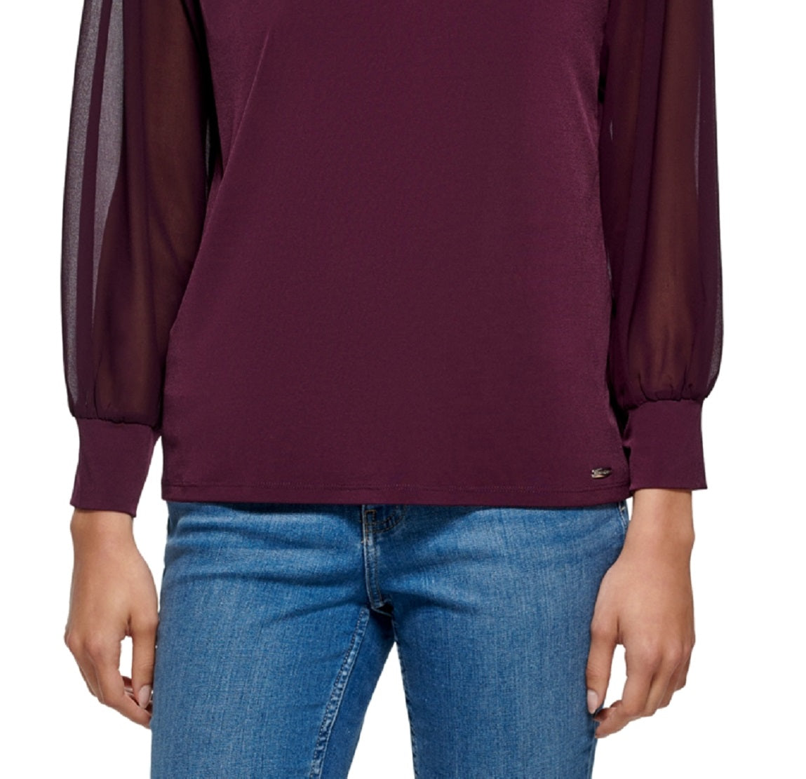 Calvin Klein Women's V Neck Chiffon Sleeve Blouse Purple Size X-Large