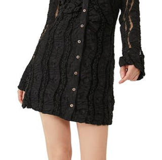Free People Women's Shayla Long Sleeve Lace Mini Shirtdress Black Size Medium