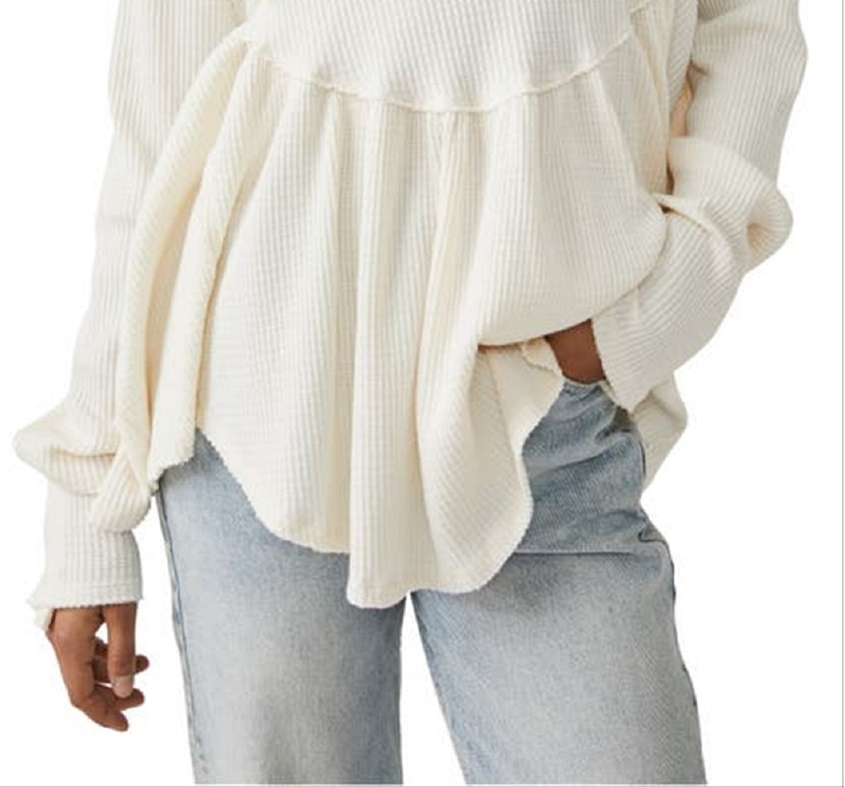 Free People Women's Long Sleeve Thermal Top White Size Medium