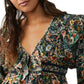 Free People Women's Rudi Printed Ruffle Crop Blouse Black Size Large
