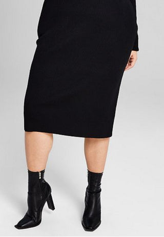 And Now This Women's Chain Strap Ribbed Knit Sweater Dress Black Size 2X