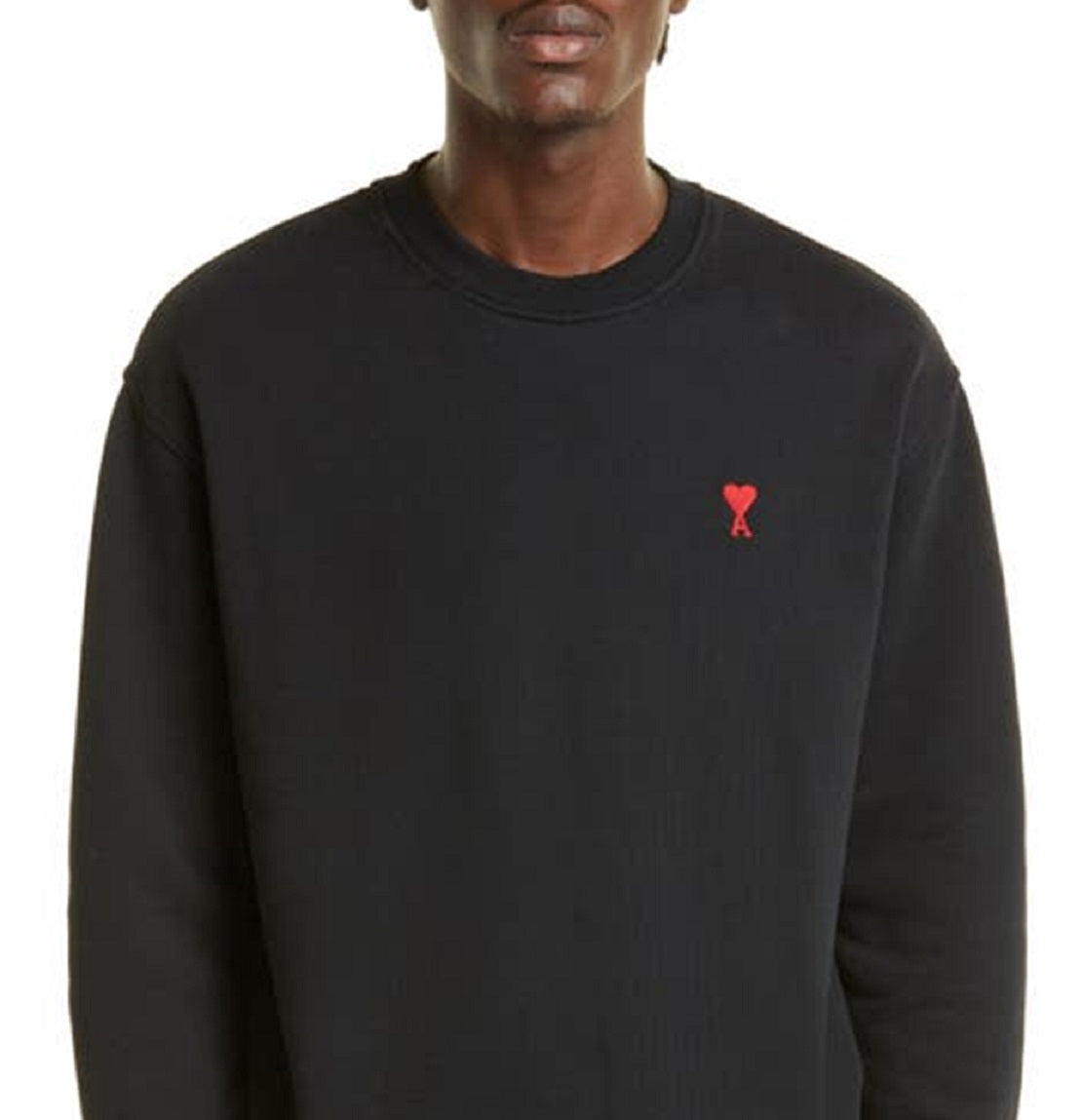 Ami Paris Men's Embroidered Logo Organic Cotton Sweatshirt Black Size Medium