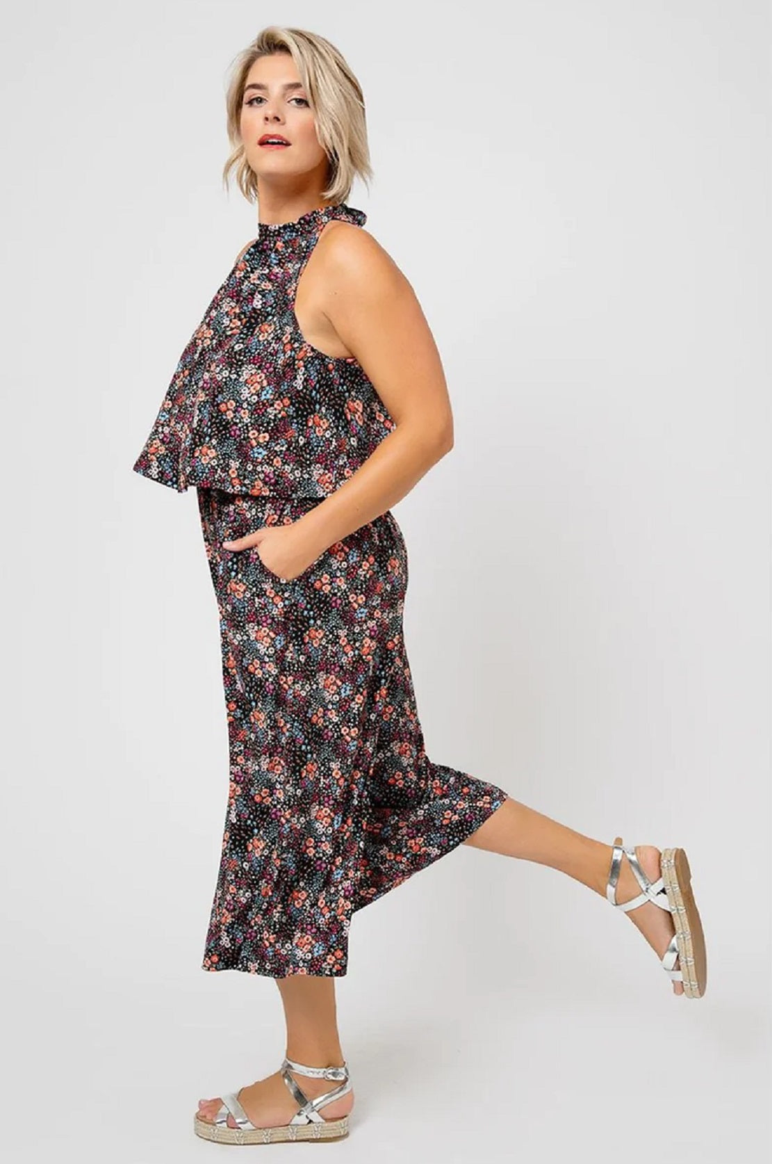 Leota Women's Confetti Floral & Taylor Skyler Cropped Jumpsuit Black Size 2X