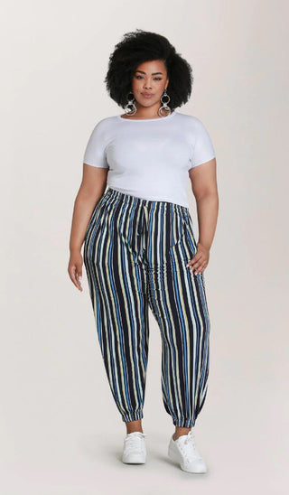 Leota Women's Poolside Stripe Tuxedo Jogger Pants Blue Size 3L