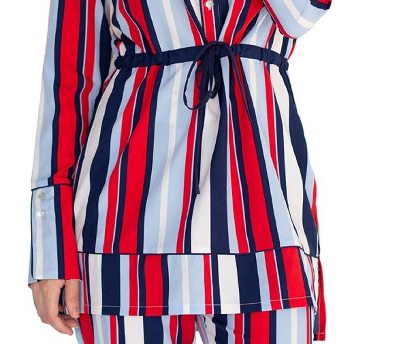 Verona Women's Giorgia Striped Stand Collar Tunic Top Red Size Large