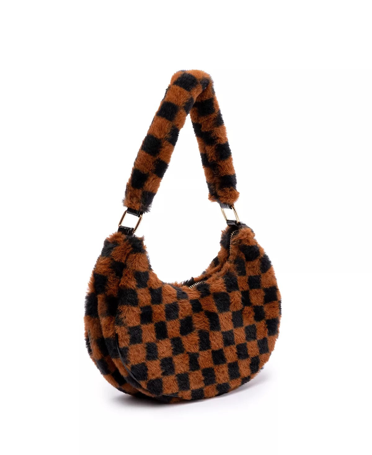 Skinnydip London Women's Kiely Checkerboard Fluff Shoulder Bag Brown Size Regular