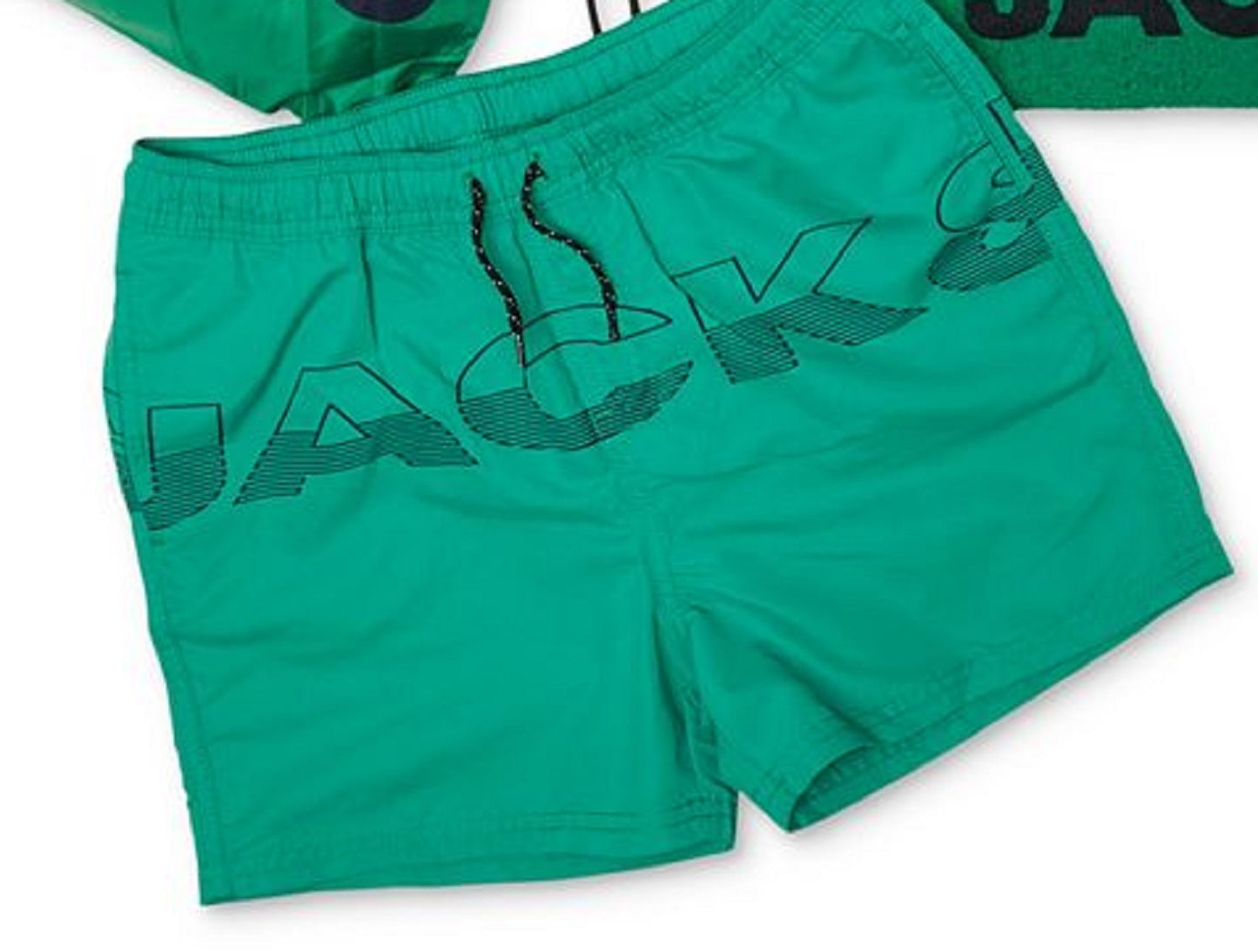 Jack & Jones Men's 3 Pc Swim Trunks Towel & Drawstring Beach Bag Set Green Size Medium