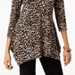 JM Collection Women's Printed Handkerchief Hem Top Black Size Petite