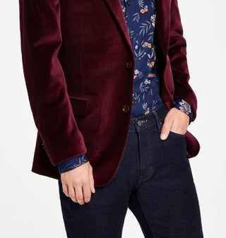 Alfani Men's Slim Fit Solid Velvet Blazer Red Size 40
