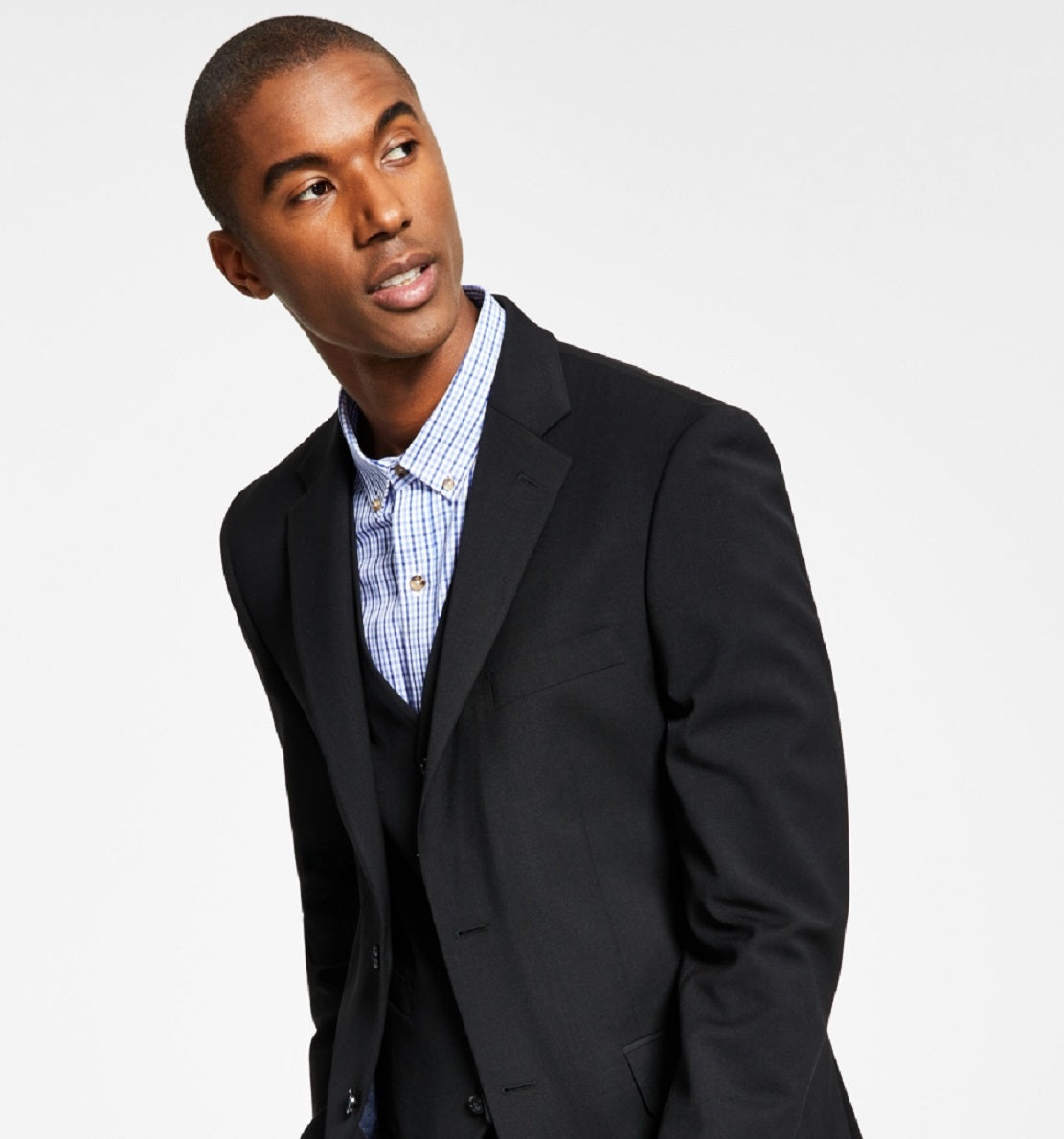 Tommy Hilfiger Men's Modern Fit Th Flex Stretch Solid Suit Jacket Black Size 46