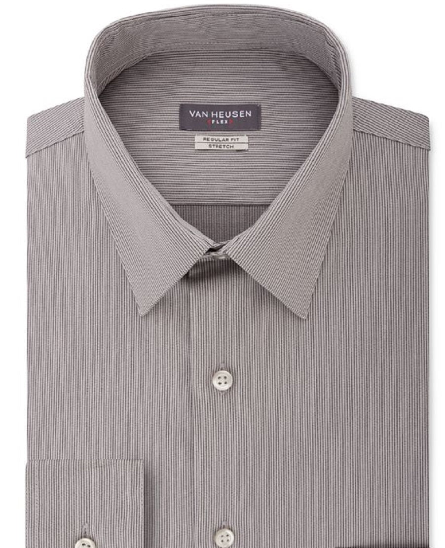 Van Heusen Men's Fit Flex Collar Stripe Dress Shirt Gray Size 16X34X35