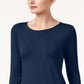 Alfani Women's High Low Mixed Media Pullover Top Blue Size Large
