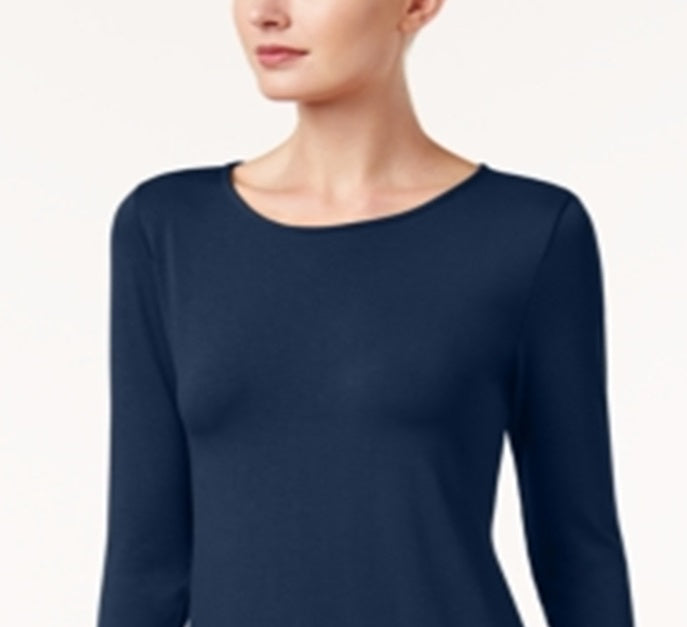 Alfani Women's High Low Mixed Media Pullover Top Blue Size Large