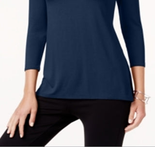 Alfani Women's High Low Mixed Media Pullover Top Blue Size Large