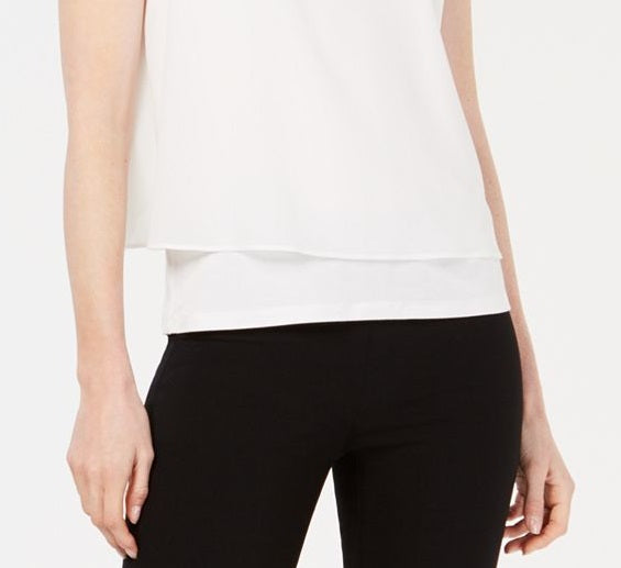 Bar III Women's Mixed Media Split Back Tank Top White Size Large